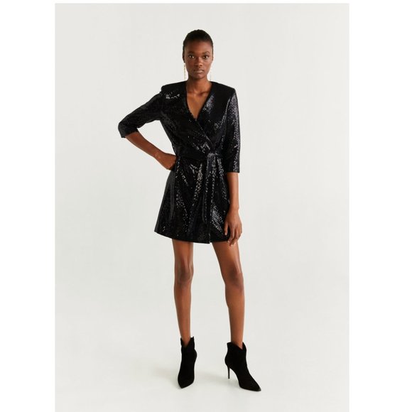 mango sequin wrap dress Buy Mango Women Sequin Wrap Dress, Black Online